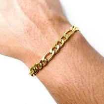 Kit conjunto 3 Pulseiras cordão bracelete elos dourada clássica luxuosa e versátil