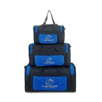 Kit conjunto 3 tamanho bolsa mala sacola viagem academia pequena media grande azul