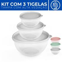 Kit Conjunto 3 Tigela Bowl Pote Cumbuca Plástico c/ Tampa