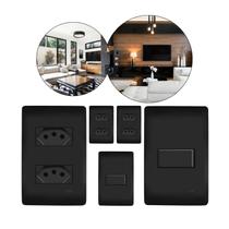 Kit Conjunto 3 Tomadas Duplas Preta Fame 2 Interruptores Kit Conjunto 3 Tomadas Duplas Preta Fame 2 Interruptores