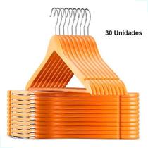 KIT Conjunto 30 Cabides De Madeira Natural C/ Verniz Atacado - Clink