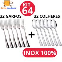 Kit Conjunto 32 Colher + 32 Garfo Talher Aço Inox Grande Luxo Sopa Bar Restaurante Buffet Faqueiro