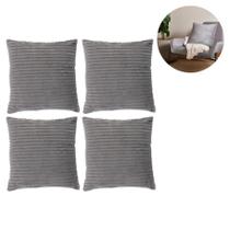 Kit Conjunto 4 Almofadas Decorativas 45x45cm Em Veludo Canelado Cinza Macio