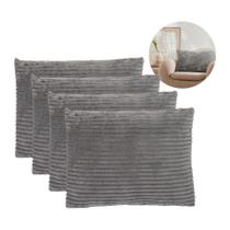 Kit Conjunto 4 Almofadas Decorativas Modernas 45x60cm Em Veludo Canelado Cinza