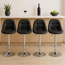 Kit Conjunto 4 Banquetas Altas Estofadas Giratórias Com Espuma D28 Encosto Alto Para Cozinha Ilha Bancada Gomos Confort Preta