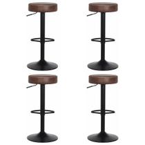 Kit Conjunto 4 Banquetas Americanas Altas Com Encosto Baixo Estofado Para Cozinha Balcão Bancada Ilha Luxo Viena Marrom