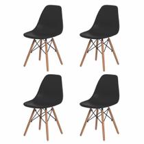 Kit Conjunto 4 Cadeiras De Jantar Sala Cozinha Eiffel Eames Preta Base Madeira