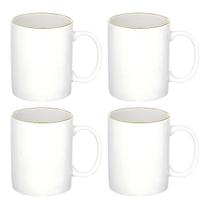 Kit Conjunto 4 Canecas Decorativas Minimalistas Em Porcelana Branca Com Borda Fio Dourado Kit Conjunto 4 Canecas Decorativas Minimalistas Em Porcelana Branca Com Borda Fio Dourado