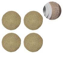 Kit Conjunto 4 Jogos Americanos Decorativos Redondos Em Fibra Natural Trançada Bege