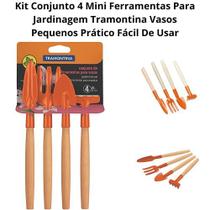 Kit Conjunto 4 Mini Ferramentas Para Jardinagem Tramontina Vasos Pequenos Prático Fácil De Usar