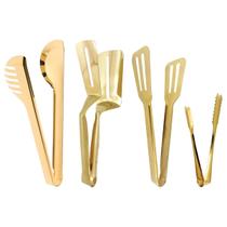 Kit Conjunto 4 Pegadores Utensílios Dourados Para Macarrão Hambúrguer Gelo E Multiuso Em Aço Inox Kit Conjunto 4 Pegadores Utensílios Dourados Para Macarrão Hambúrguer Gelo E Multiuso Em Aço Inox