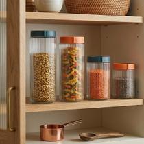 kit Conjunto 4 Potes Redododo Vidro Tampa Hermética Armazenar Premium