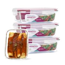 Kit Conjunto 4 Potes Vidro Hermético Tampa Plástico Marmita Mantimentos 1040ml Kit Conjunto 4 Potes Vidro Hermético Tampa Plástico Marmita Mantimentos 1040ml