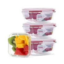 Kit Conjunto 4 Potes Vidro Hermético Tampa Plástico Marmita Mantimentos 320ml