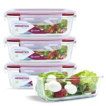 Kit Conjunto 4 Potes Vidro Hermético Tampa Plástico Marmita Mantimentos 640ml