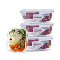 Kit Conjunto 4 Potes Vidro Hermético Tampa Plástico Marmita Mantimentos 800ml