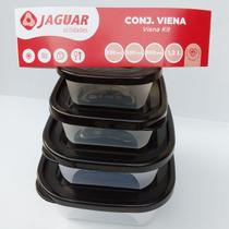 Kit Conjunto 4 Potes Viena Jaguar 230 390 690 1200ml para Alimentos Preto Kit Conjunto 4 Potes Viena Jaguar 230 390 690 1200ml para Alimentos Preto