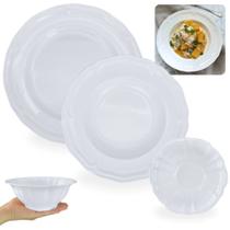 Kit Conjunto 4 Pratos Fundos + 4 Pratos Rasos + Tigela 650ml Bordas Delicadas Melamina / Plastico Bestfer