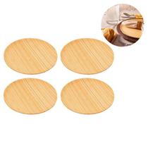 Kit Conjunto 4 Pratos Rasos Grandes Em Bambu Natural Para Servir Mesa Posta