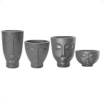 Kit Conjunto 4 Vasos Face Mulher 17cm + Homem 24cm + Menina 9cm + Menino 21cm - Preto - Nutriplast