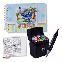 Kit Conjunto 48 Canetinhas Ponta Dupla Touch de Colorir Pintar Desenhar Livro Desenhar Infantil Bobbie goods Stitch Hello kitty