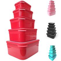 Kit Conjunto 5 Potes de Plástico Hermético com Tampa Empilhavel Super Resistente Ideal para Freezer Microondas Armazena Alimentos 500ml 1L 2L 3L 5L