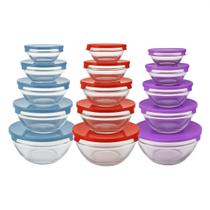 Kit Conjunto 5 Potes de Vidro Herméticos Armazenamento De Alimentos Com Tampa Colorida