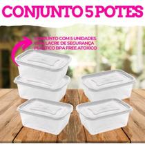 Kit Conjunto 5 Potes Plásticos BPA FREE 2,500 Litros Grande Marmita Freezer Cozinha Organização de Casa Geladeira Comida