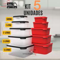 Kit Conjunto 5 Potes Tampa Emborrachada resistente Organizador de Alimentos Porta Mantimentos Para