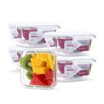 Kit Conjunto 5 Potes Vidro Hermético Tampa Plástico Marmita Mantimentos 320ml