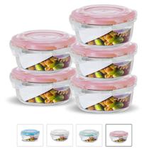 Kit Conjunto 5 Potes Vidro Hermético Tampa Plástico Marmita Mantimentos 620ml