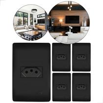 Kit Conjunto 5 Tomadas Simples Preta Fame Habitat Black 10a