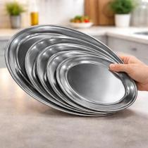 Kit Conjunto 5 Travessas Inox Oval Antideslizante Antioxidante Premium 22cm, 26cm, 30cm, 35cm e 40cm Kit Conjunto 5 Travessas Inox Oval Antideslizante Antioxidante Premium 22cm, 26cm, 30cm, 35cm e 40cm