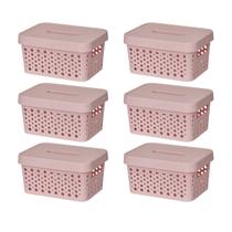 Kit Conjunto 6 Caixas Com Tampa 2 litros Multiuso Empilhável Organizador Pequeno Lavanderia Prático Versátil Decorativo