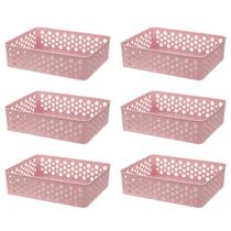 Kit Conjunto 6 Cestos Médio 24,2x19 Eficiente Organizador Decorativo Prático Empilhável Resistente Multiuso