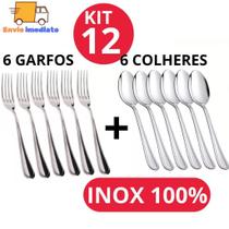 Kit Conjunto 6 Colher + 6 Garfo Talher Aço Inox Grande Luxo Sopa Bar Restaurante Buffet Faqueiro