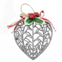 Kit Conjunto 6 Peças Decoração Enfeite Bola Coração Árvore Natal Prata Glitter Natalina 11,5cm - Gici Christmas