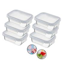 Kit Conjunto 6 Potes de Vidro Hermético Marmita Tampa 4 Travas 620 ml