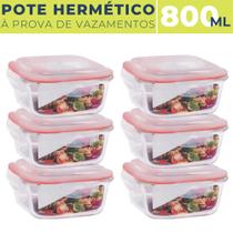 Kit Conjunto 6 Potes De Vidro Quadrado 800ml Pote C/ Vedação