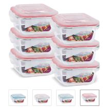 Kit Conjunto 6 Potes Vidro Hermético Tampa Plástico Marmita Mantimentos 320ml