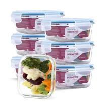 Kit Conjunto 7 Potes Vidro Hermético Tampa Plástico Marmita Mantimentos 520ml