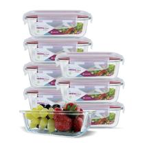 Kit Conjunto 8 Potes Vidro Hermético Tampa Plástico Marmita Mantimentos 370ml