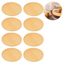 Kit Conjunto 8 Pratos Rasos Grandes Em Bambu Natural Para Servir Mesa Posta