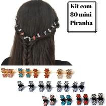 Kit conjunto 80 Mini piranha presilha para cabelo detalhada em strass