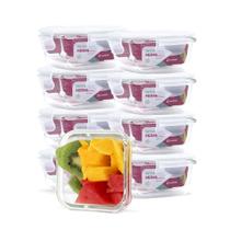Kit Conjunto 9 Potes Vidro Hermético Tampa Plástico Marmita Mantimentos 320ml