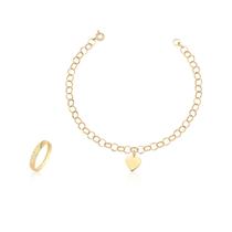 Kit Conjunto Anel Aparador Mais Pulseira Portuguesa Ouro 10k Kit Conjunto Anel Aparador Mais Pulseira Portuguesa Ouro 10k