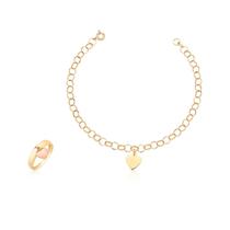 Kit Conjunto Anel Coração Mais Pulseira Portuguesa Ouro 10k Kit Conjunto Anel Coração Mais Pulseira Portuguesa Ouro 10k