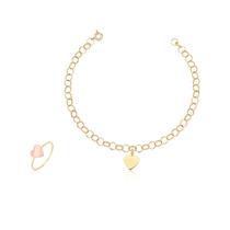 Kit Conjunto Anel Coração Mais Pulseira Portuguesa Ouro 10k Kit Conjunto Anel Coração Mais Pulseira Portuguesa Ouro 10k