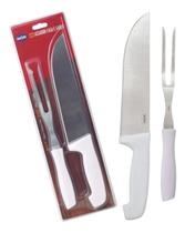 Kit Conjunto Assador Churrasco 2 Peças Faca Garfo Mor