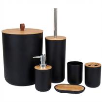 Kit Conjunto Banheiro 6 Peças Lixeira Com Tampa Bambu Plástico Organizador Decoração Lavabo Suporte Sabonete Liquido Escova de Dente Lixo Vaso Tippi Kit Conjunto Banheiro 6 Peças Lixeira Com Tampa Bambu Plástico Organizador Decoração Lavabo Suporte Sabonete Liquido Escova de Dente Lixo Vaso Tippi